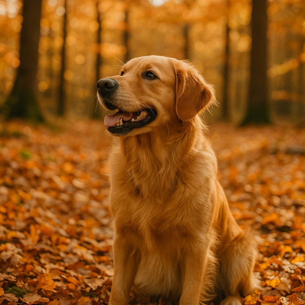 Beautiful golden retriever at Smith Farms Conyers Georgia in the Fall